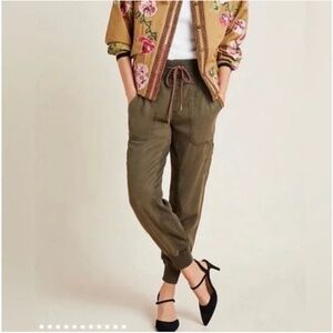 Anthropologie Women's Nomad Olive Green High Rise Jogger Drawstring Casual
